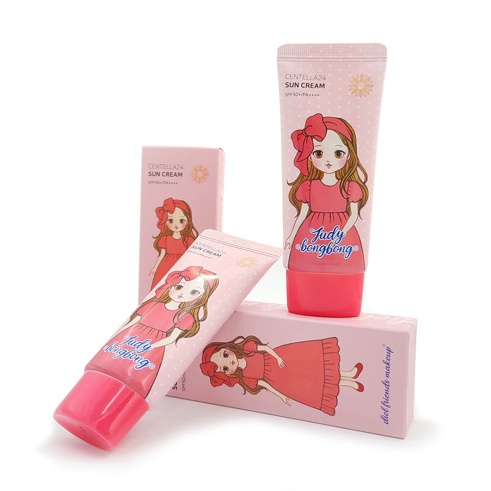DIEL FRIENDS Centella24 Mineral Sunscreen SPF50+/PA++++ in cute packaging featuring a cartoon girl in a pink dress.