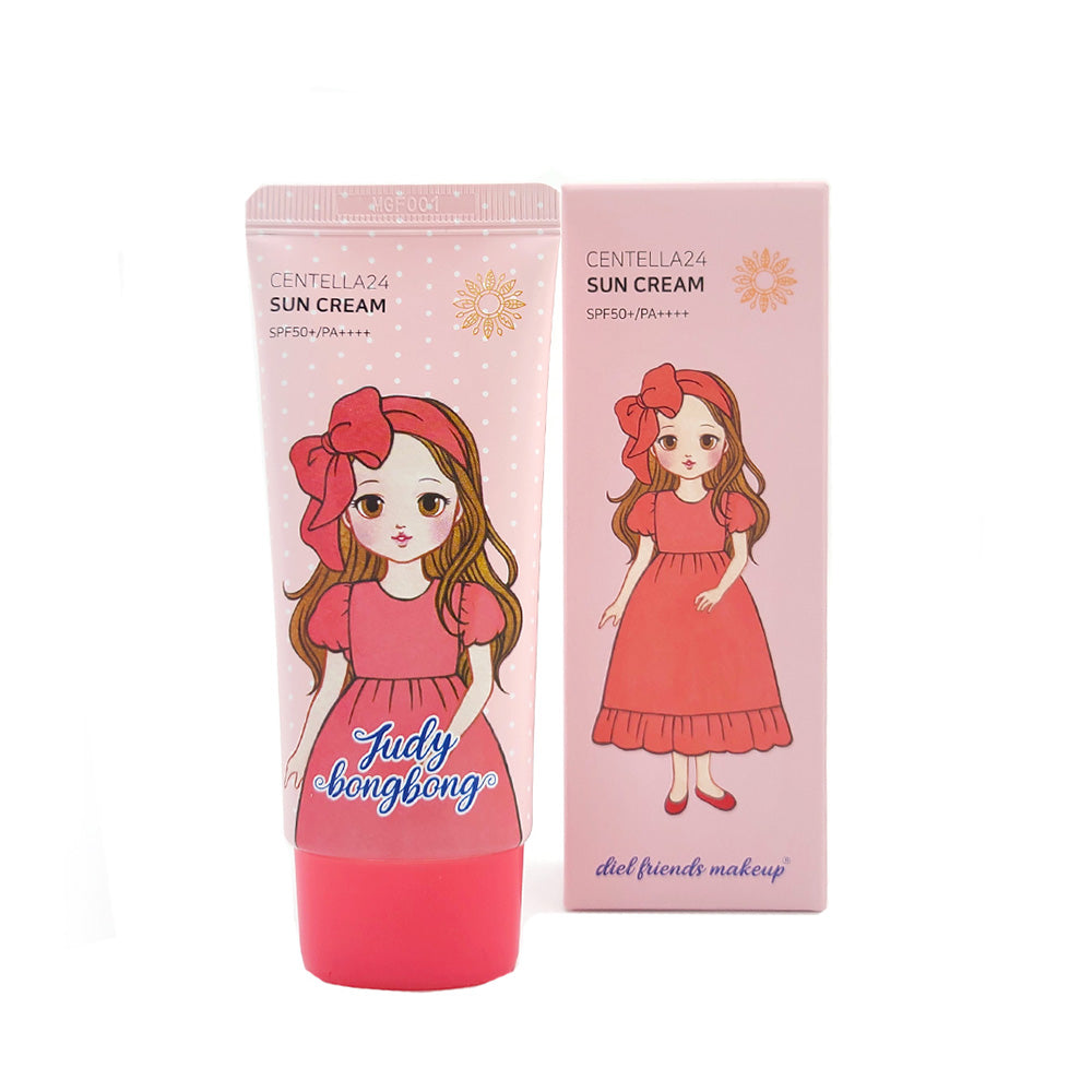 DIEL FRIENDS Centella24 Mineral Sunscreen tube and box featuring a cartoon girl in a pink dress.