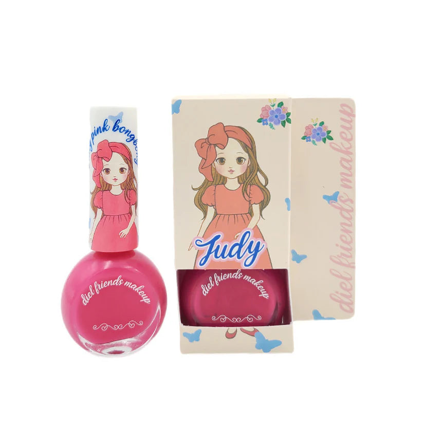 DIEL FRIENDS Lipstick & Nail Polish Set featuring pink nail polish and charming packaging with a girl illustration.