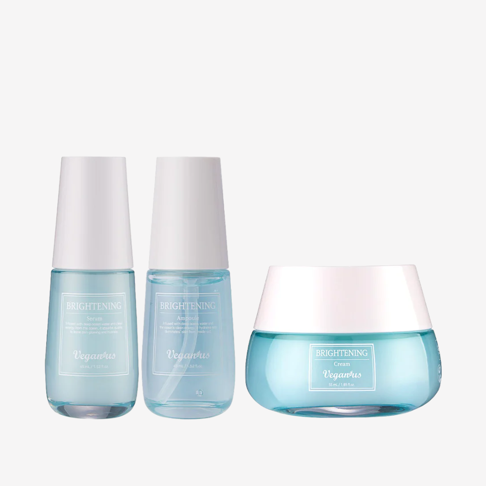 VEGUNUS Ocean Brightening Skincare Set, featuring three products for hydration and skin brightness.