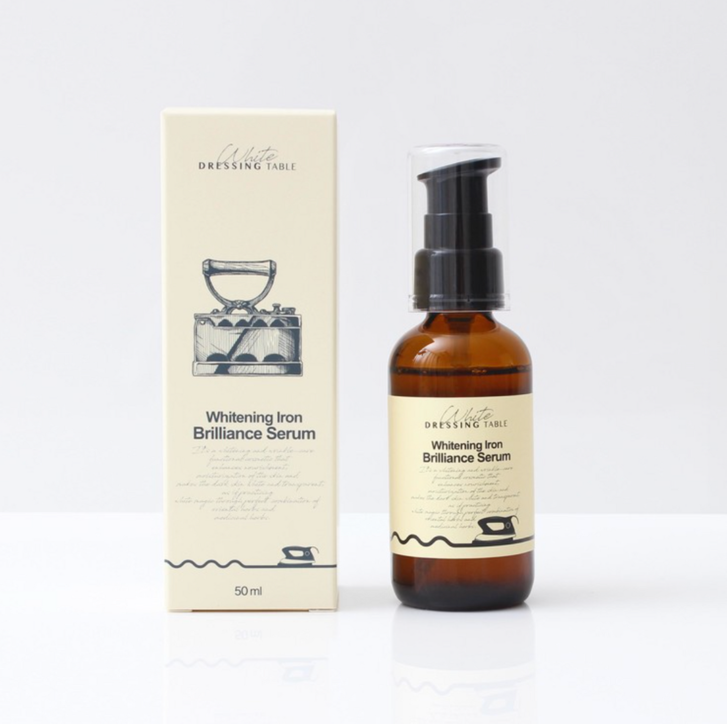 DRESSINGTABLE Brightening Iron Brilliance Serum with packaging and pump bottle 50ml