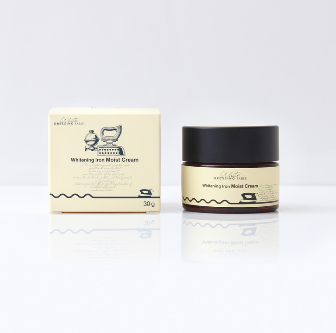 DRESSINGTABLE Brightening Iron Moist Cream jar and box packaging on a white background.