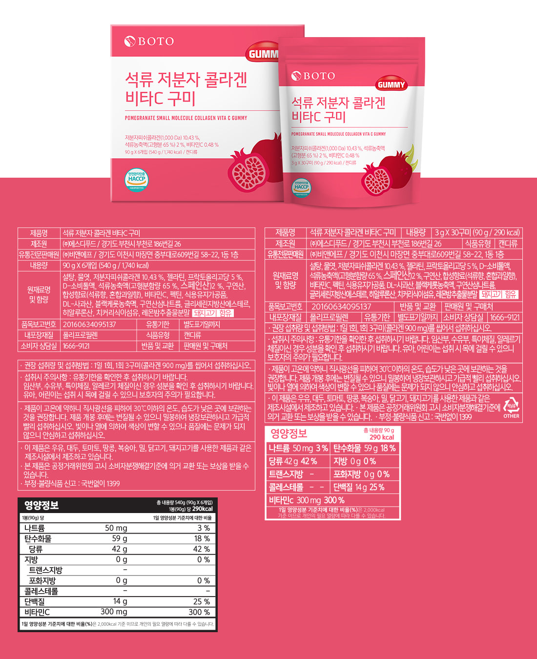 [BOTO] Pomegranate Low Molecular Collagen C Gummy 3g 30p x 6s