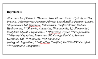 Ingredients of DRESSINGTABLE Brightening Iron Brilliance Serum, featuring plant-derived components for skincare.