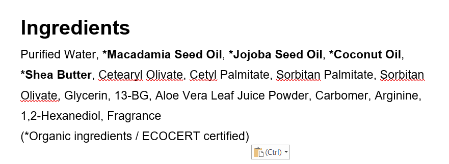 Ingredients list for ERIGERON All in one Vegan Pink Clay Shampoo Ball including natural oils and organic components.