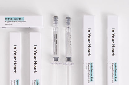 IN YOUR HEART Hydro Booster Shot packaging and ampoules on a clean white background.