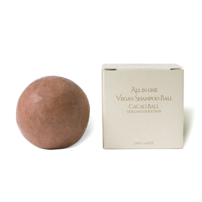 vegan cacao shampoo ball with regular box packaging