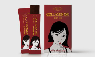 WELLINUS Collagen 1000 ginseng collagen jelly packaging with a woman enjoying the collagen jelly stick.